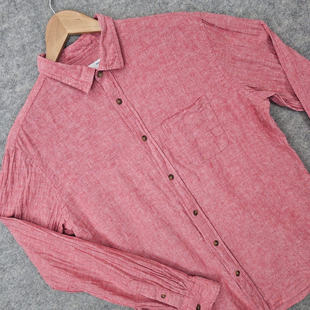 Old Navy Everyday Shirt Men's Medium Red Linen Blend Long Sleeve Tomato Juice